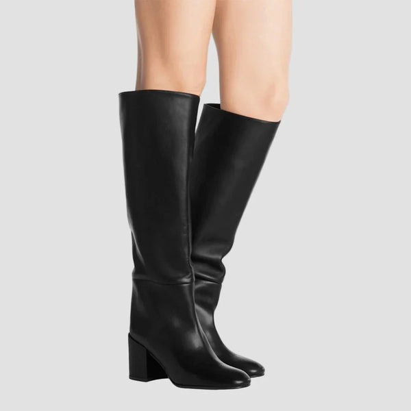 Αναστασία - Μαύρες Μπότες Πάνω από το Γόνατο με Φαρδύ Τακούνι