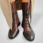 Βίτζι - Δερμάτινο μποτάκι αστραγάλου με κορδόνια, λείο και ανάγλυφο