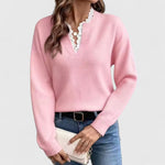 Ευτυχία - Μπλούζα με Δαντέλα και V-Λαιμό με Κομψή Άνεση