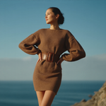 Βάσια - Πλεκτό Φόρεμα Mocha με Σιλουέτα