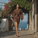 Βάσια - Πλεκτό Φόρεμα Mocha με Σιλουέτα